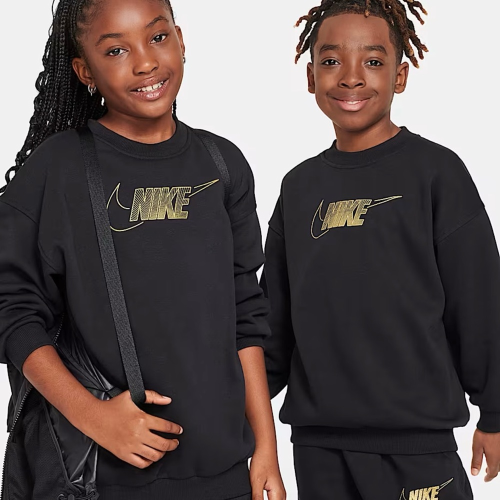 Nike Kids Black Sweatshirt with Metallic gold logo size Med active wear